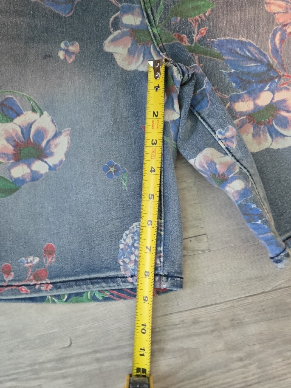 Denim Bermuda Shorts with Colorful Floral Print - Picture 7 of 8